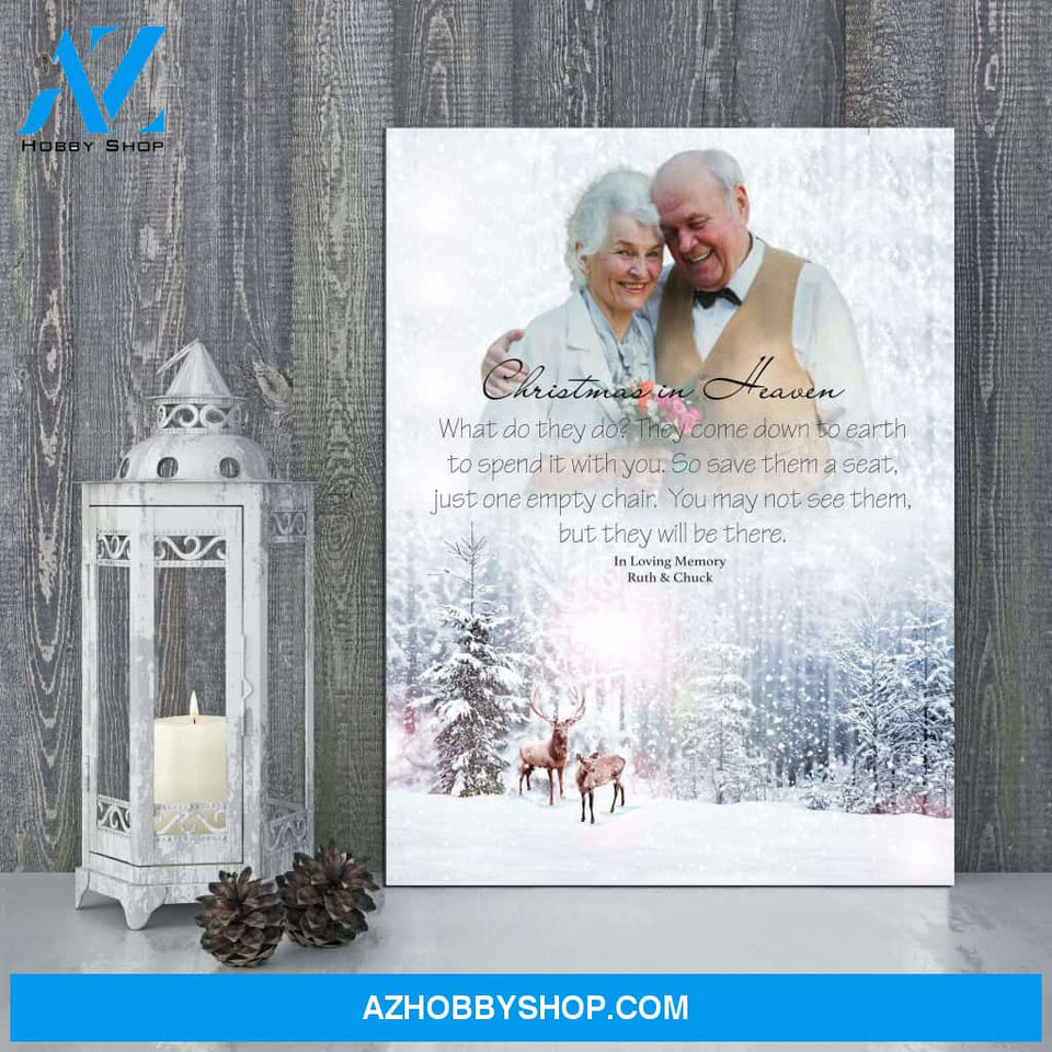 Christmas In Heaven White Christmas Background, Personalized Photo Memorial Canvas, Canvas Wall Art Gift For Family Gift for Remembrance