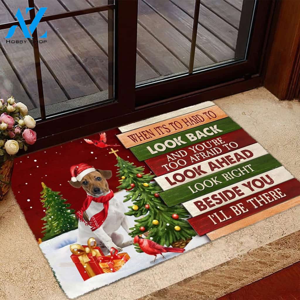 Christmas Jack Russell Terrier Look right beside you Doormat