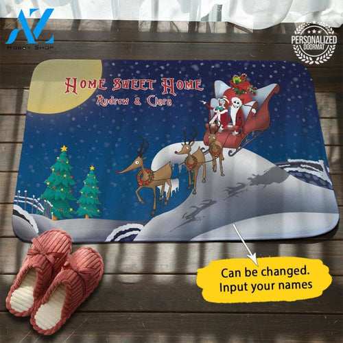 Christmas Jack Sally Sleigh Personalized Doormat