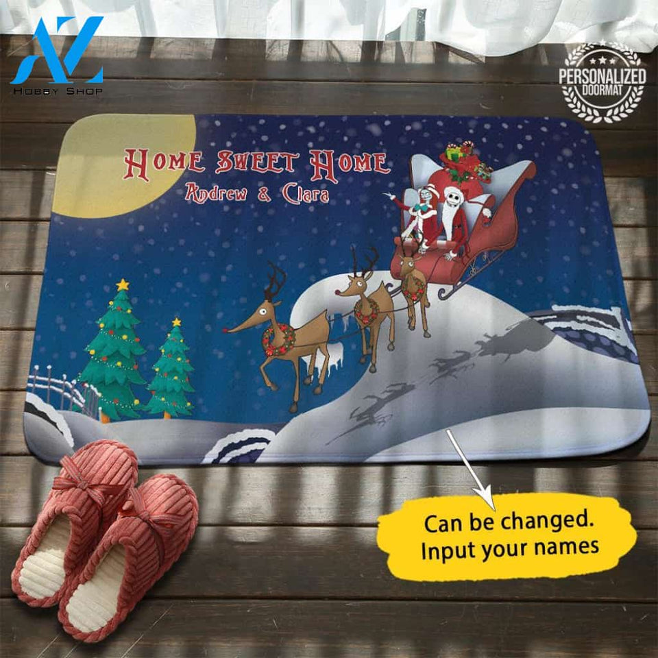 Christmas Jack Sally Sleigh Personalized Doormat