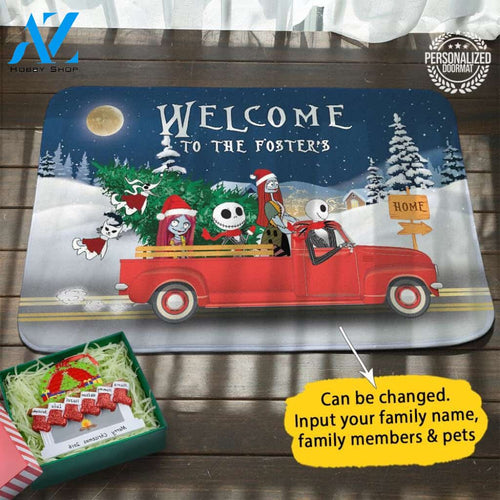 Christmas Jack Sally Truck Personalized Doormat