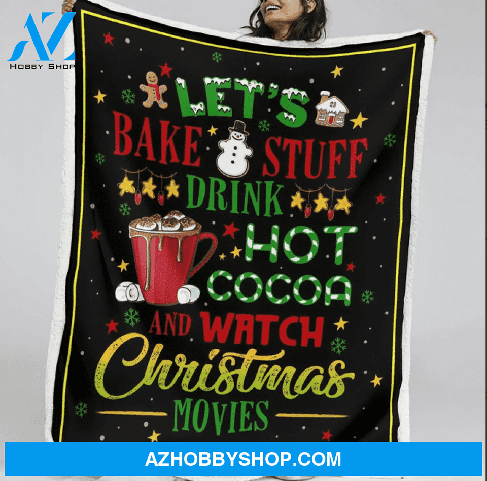 Christmas Let's Bake Stuff Drink Hot Cocoa Fleece Blanket Gift For Family,Birthday,Christmas,Friends,Couple Gift Home Decor Bedding Couch Sofa Soft and Comfy