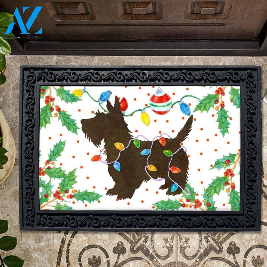Christmas Lights Scottie Doormat - 18" x 30"