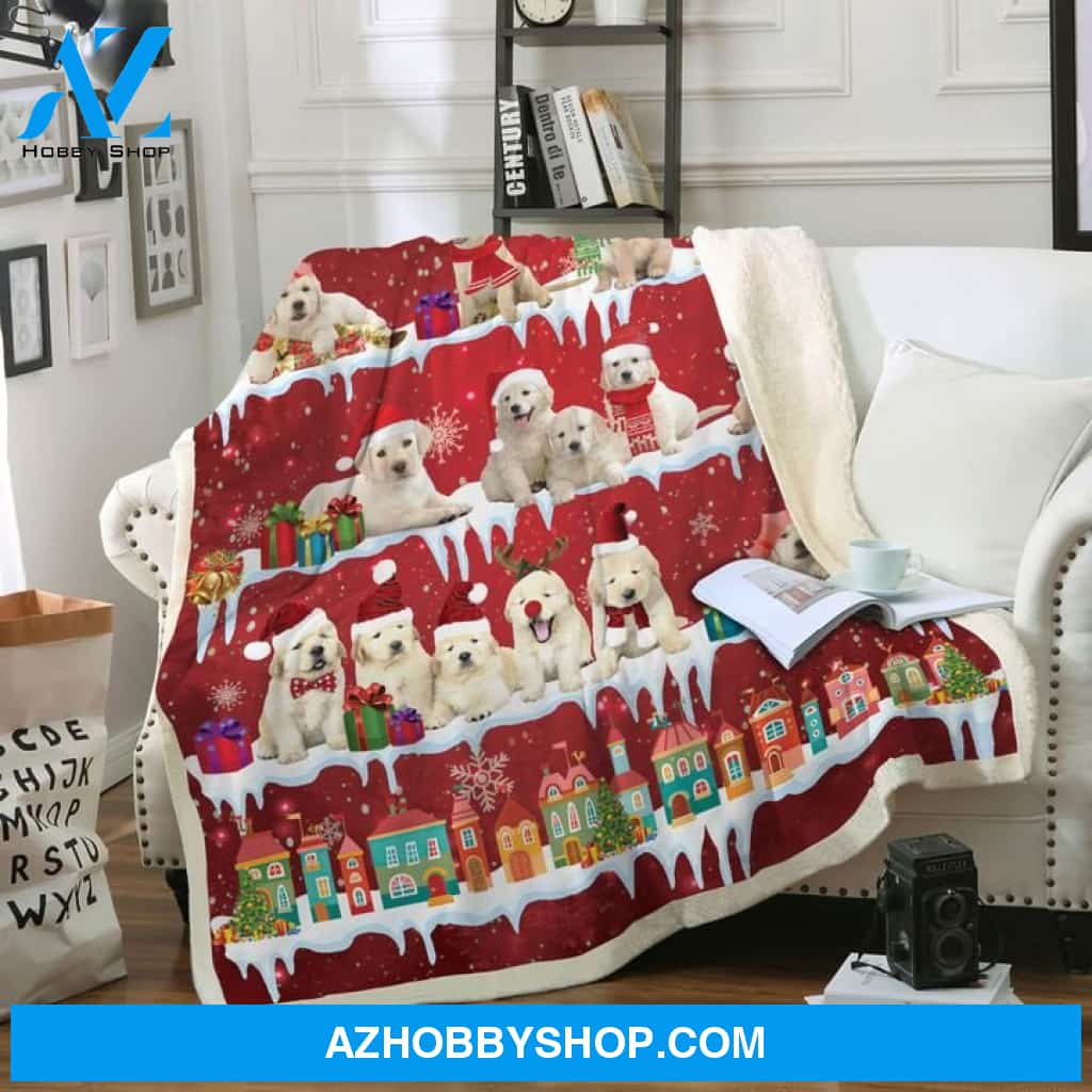 Christmas Line Golden Retriever Blanket Gift For Dad Birthday Gift Home Decor Bedding Couch Sofa Soft and Comfy Cozy