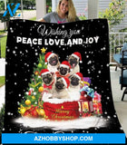 Christmas Line Pug Fleece Blanket, Wishing you Peace Love And Joy, Pug lovers, Gift For Family & Friends Gift Home Decor Bedding Couch Sofa Soft And Comfy Cozy