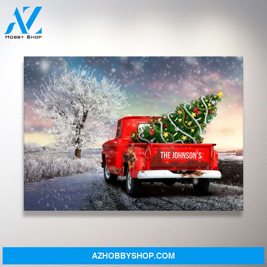 Christmas Old Truck Family Name Premium Canvas
