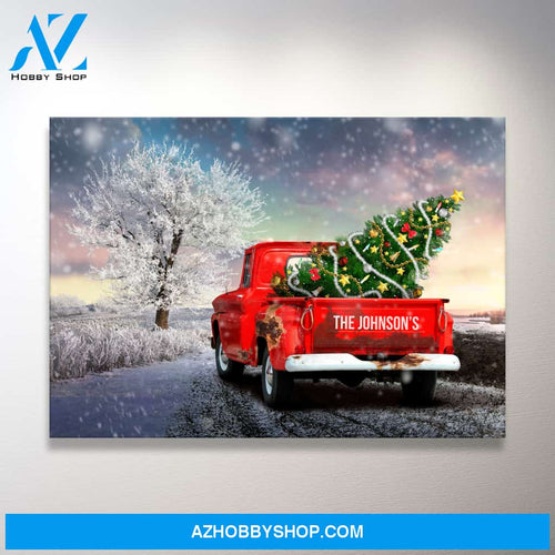Christmas Old Truck Family Name Premium Canvas