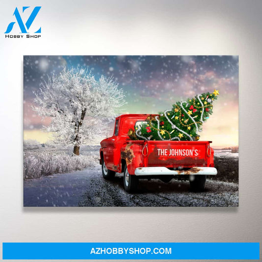 Christmas Old Truck Family Name Premium Canvas