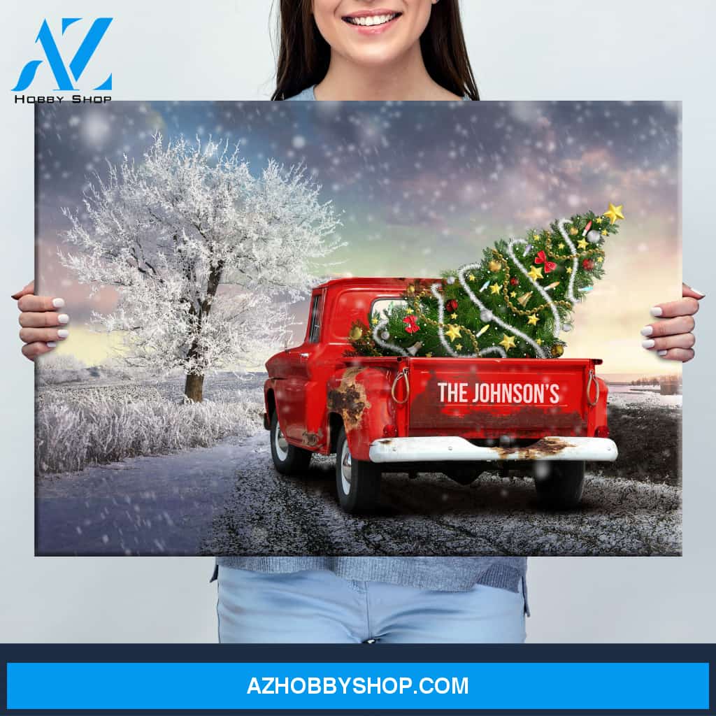 Christmas Old Truck Family Name Premium Canvas