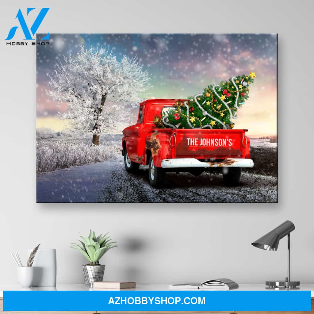 Christmas Old Truck Family Name Premium Canvas