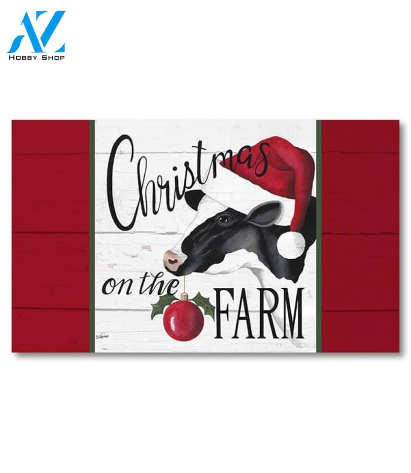 Christmas on the Farm Cow Doormat - 18" x 30"