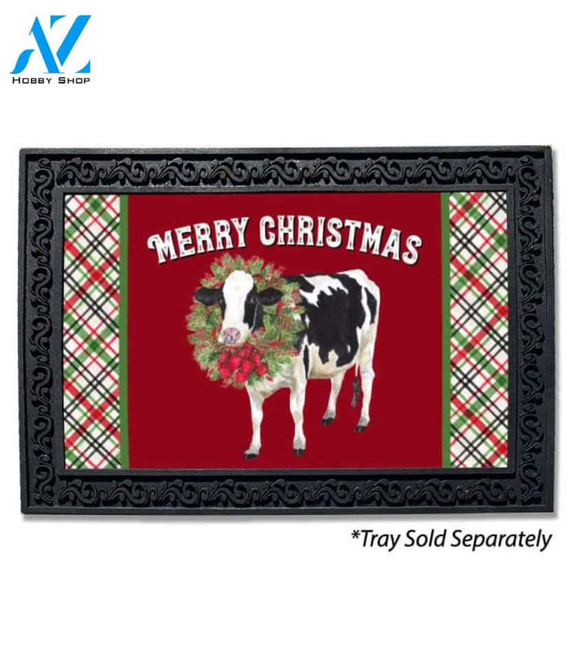 Christmas on the Farm Merry Christmas Cow Doormat - 18" x 30"
