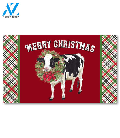 Christmas on the Farm Merry Christmas Cow Doormat - 18" x 30"