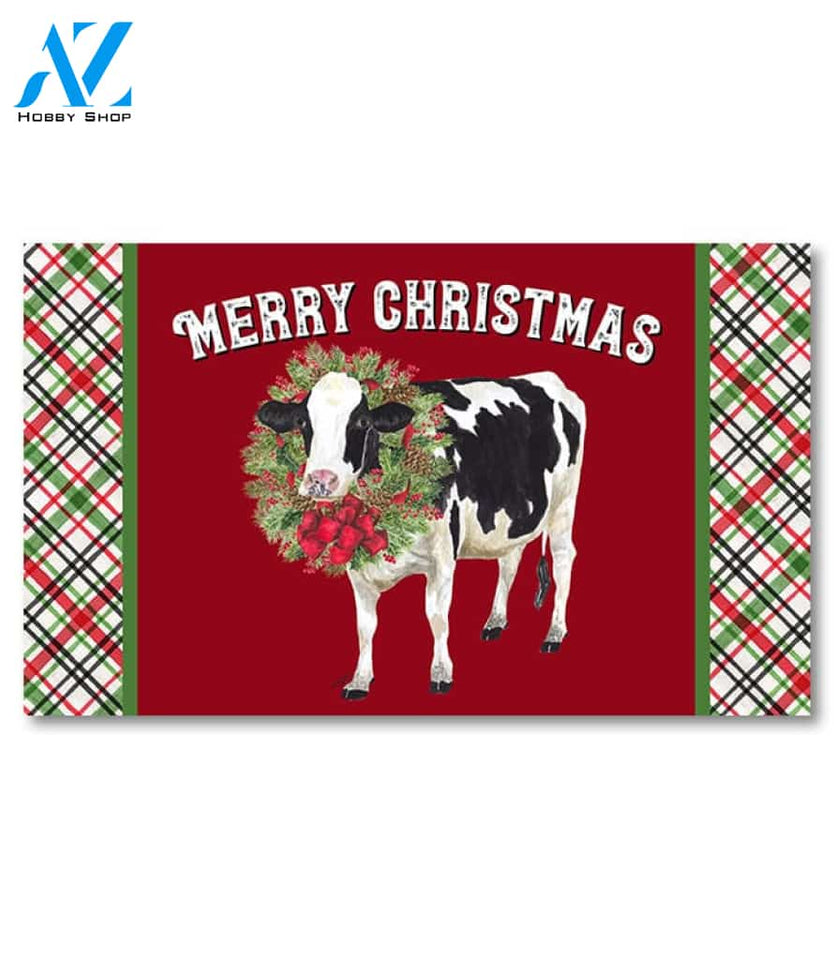 Christmas on the Farm Merry Christmas Cow Doormat - 18" x 30"