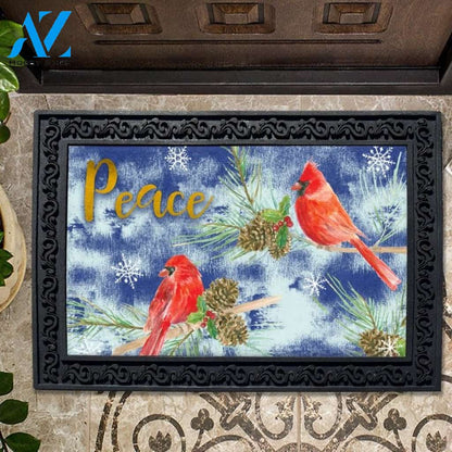 Christmas Peace Cardinals Blue Doormat - 18" x 30"