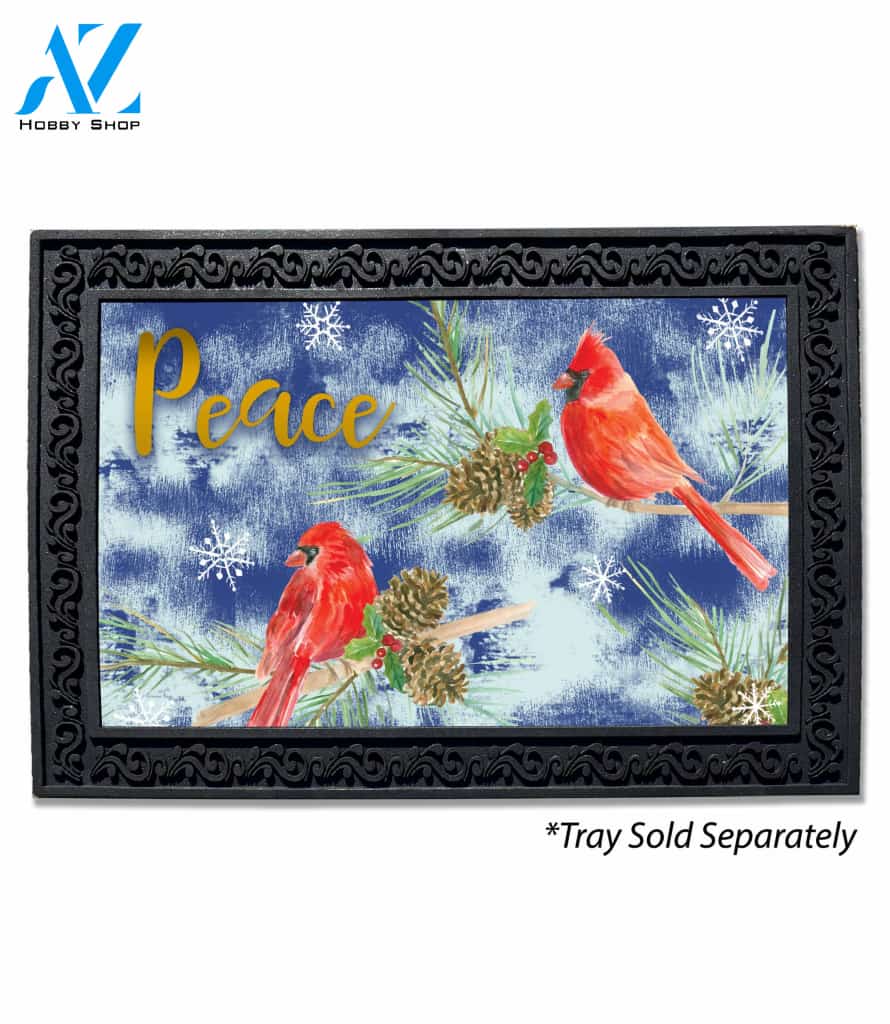 Christmas Peace Cardinals Blue Doormat - 18" x 30"