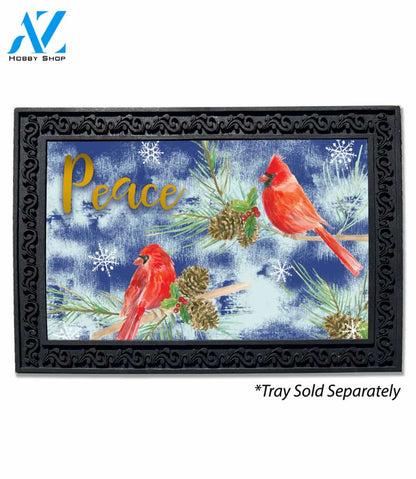 Christmas Peace Cardinals Blue Doormat - 18" x 30"