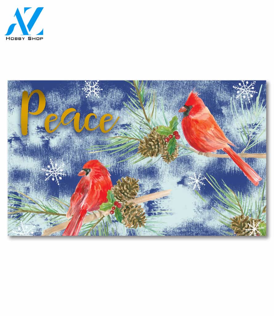 Christmas Peace Cardinals Blue Doormat - 18" x 30"