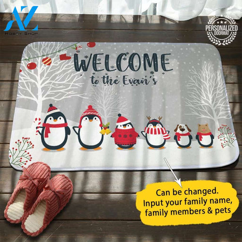 Christmas Penguin Personalized Doormat