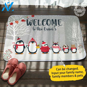 Christmas Penguin Personalized Doormat