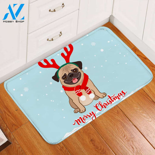 Christmas Pug Snow Door Mat