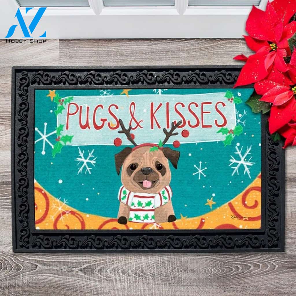 Christmas Pugs and Kisses Doormat - 18" x 30"
