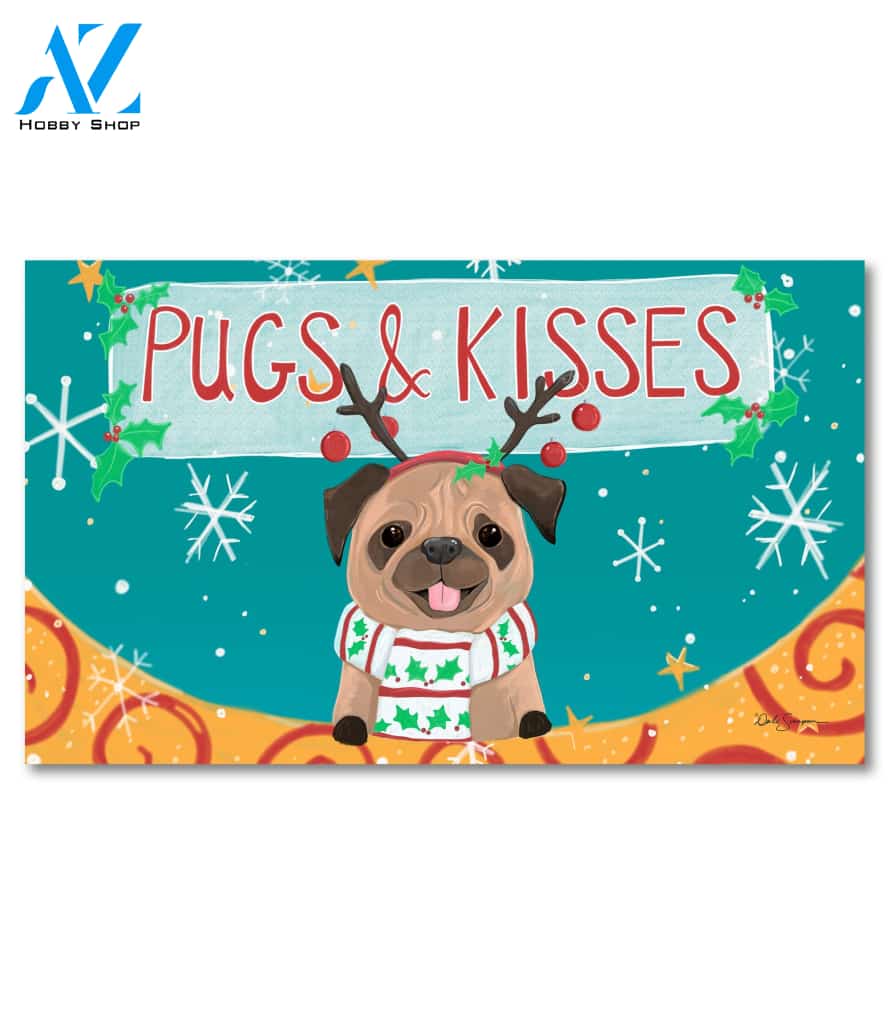 Christmas Pugs and Kisses Doormat - 18" x 30"