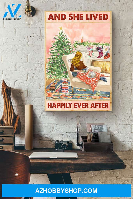 Christmas Reader And She Lived Happily Ever After Canvas And Poster, Wall Decor Visual Art