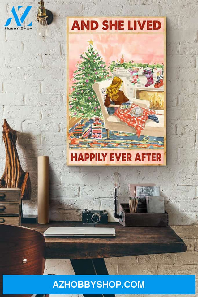 Christmas Reader And She Lived Happily Ever After Canvas And Poster, Wall Decor Visual Art