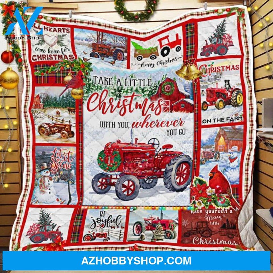 Christmas Red Tractor Fleece Blanket