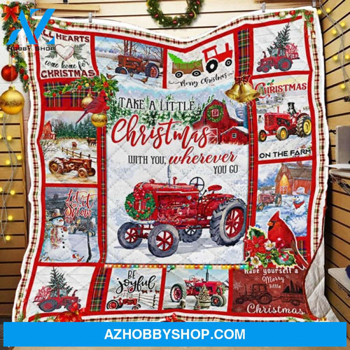 Christmas Red Tractor Fleece Blanket