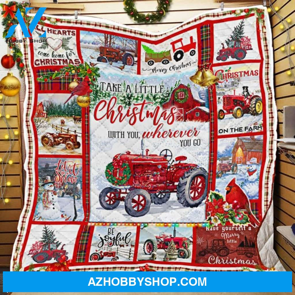 Christmas Red Tractor Fleece Blanket