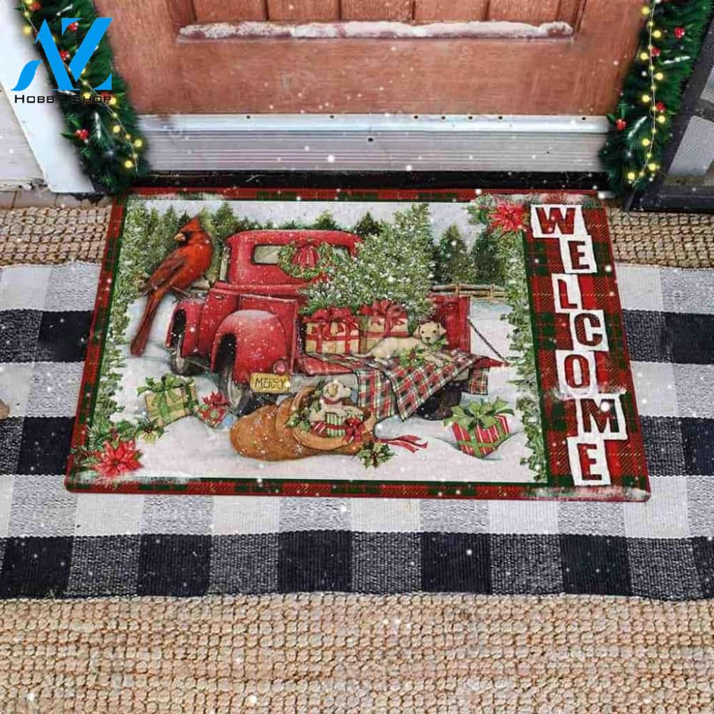 Christmas Red Truck Doormat – Doormat