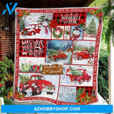 Christmas Red Truck Snowman Let It Snow Fleece Blanket Gift For Family & Friends Gift Home Decor Bedding Couch Sofa Soft And Comfy Cozy