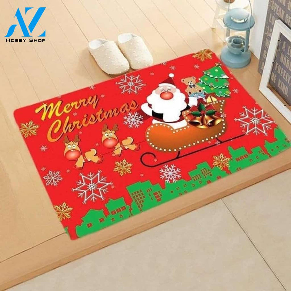 Christmas Reindeer On Bulding Line Doormat Welcome Mat Housewarming Home Decor Funny Doormat Gift Idea