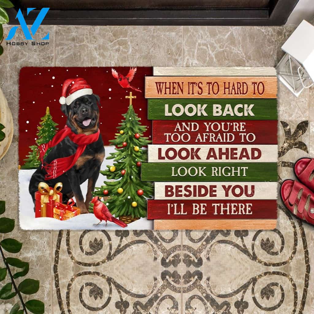 Christmas Rottweiler Look right beside you Doormat