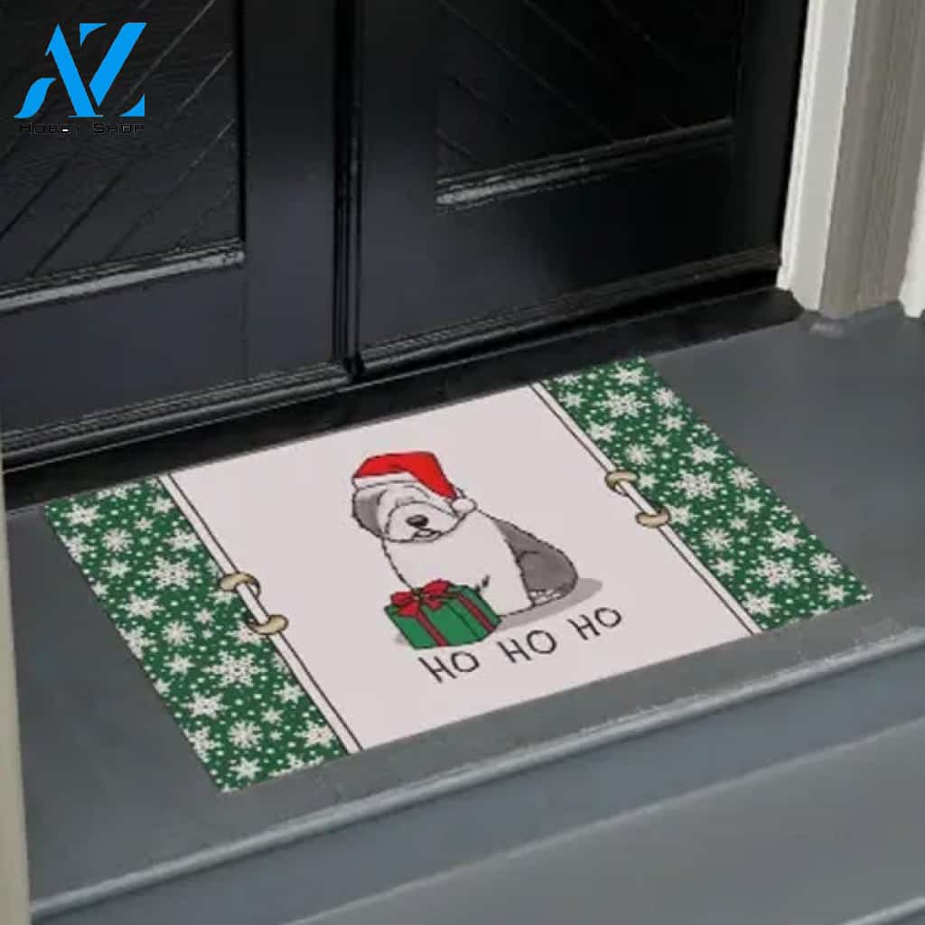 Christmas Santa Old English Sheepdog Cute Doormat Welcome Mat Housewarming Home Decor Gift For Dog Lovers