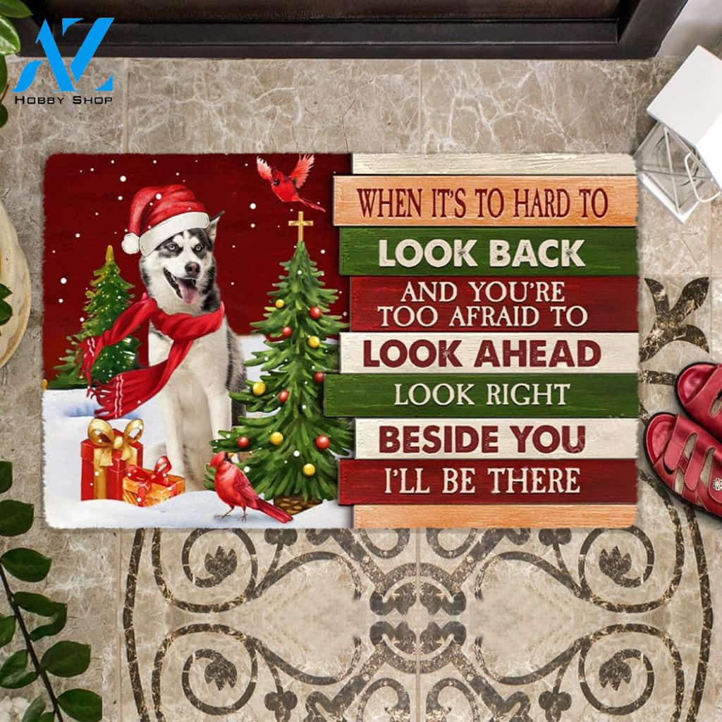 Christmas Siberian Husky 2 Look right beside you Doormat