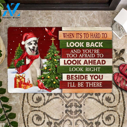 Christmas Siberian Husky 2 Look right beside you Doormat