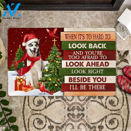 Christmas Siberian Husky 2 Look right beside you Doormat