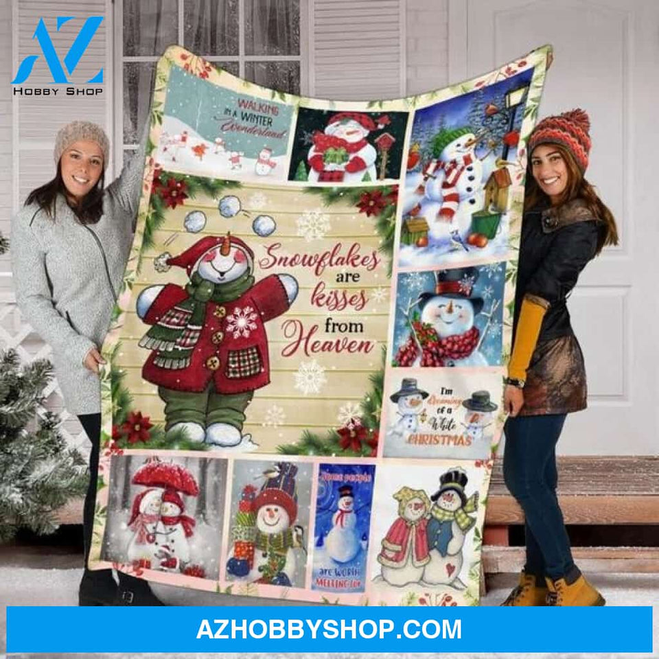 Christmas Snowflakes Are Kisses From Heaven Fleece Blanket Gift For Family,Birthday,Christmas,Children,Parents,Couple Gift Home Decor Bedding Couch Sofa Soft and Comfy