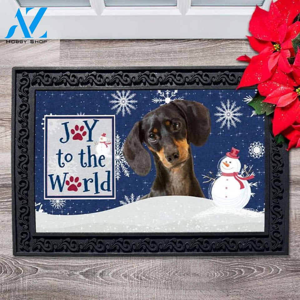 Christmas Snowflakes Black Short Haired Dachshund Dog Doormat