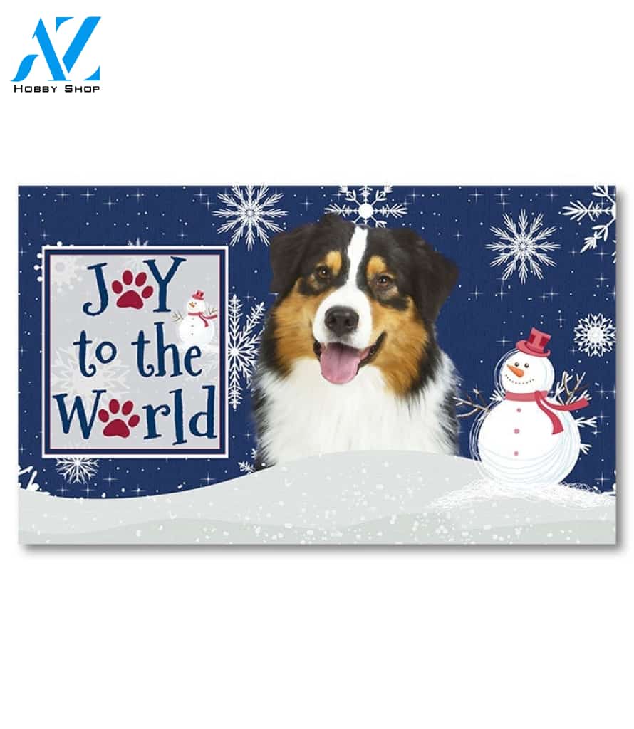 Christmas Snowflakes Black Tri Australian Shepherd Doormat - 18" x 30"