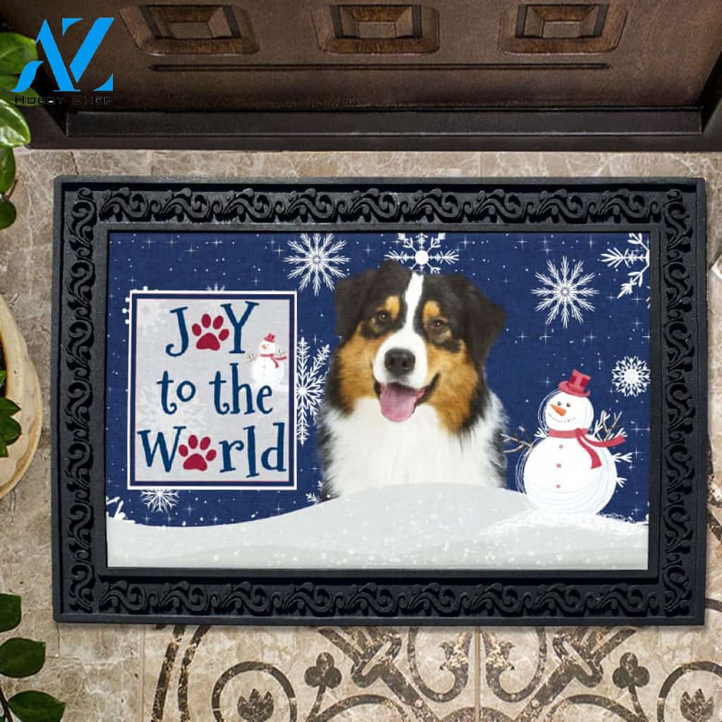 Christmas Snowflakes Black Tri Australian Shepherd Doormat - 18" x 30"