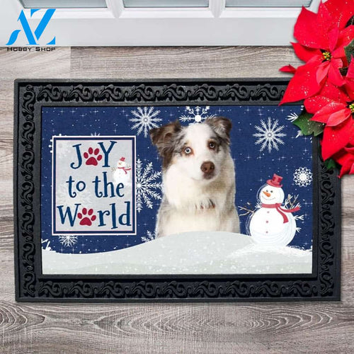 Christmas Snowflakes Blue Merle Australian Shepherd Dog Doormat