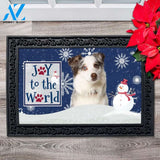 Christmas Snowflakes Blue Merle Australian Shepherd Dog Doormat