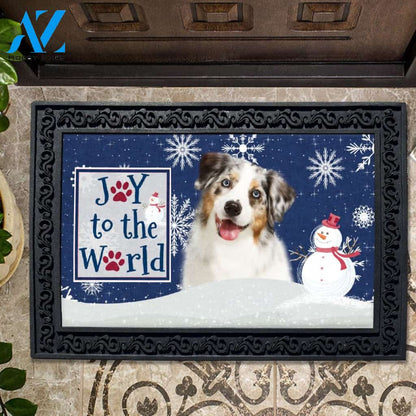 Christmas Snowflakes Blue Merle Australian Shepherd II Doormat - 18" x 30"