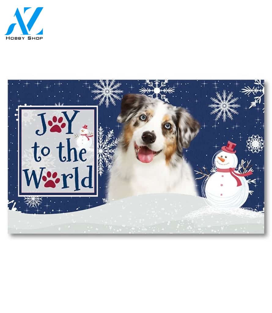 Christmas Snowflakes Blue Merle Australian Shepherd II Doormat - 18" x 30"