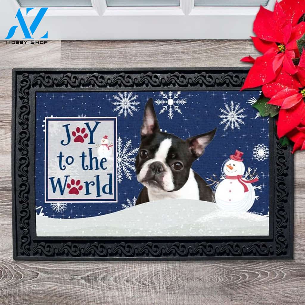 Christmas Snowflakes Boston Terrier Doormat