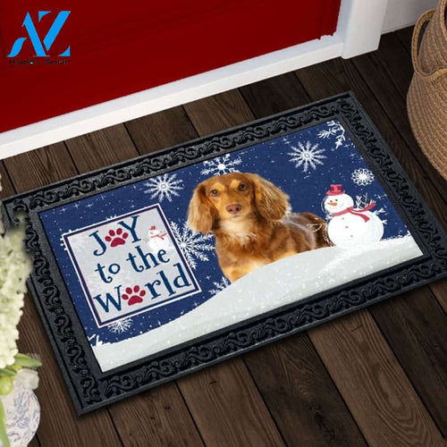 Christmas Snowflakes Brown Long Haired Dachshund Dog Doormat